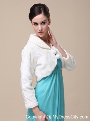 Faux Fur Special Occasion Jacket In Ivory With Fold-over Collar